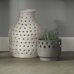 Jaime Young Vases + Pots + Planters Large Grey Perforated Pot