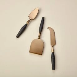 Be Home Black Wood & Antique Bronze Cheese Set Servingware + Utensils