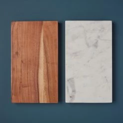 Be Home White Marble & Wood Reversible Rectangular Board Boards