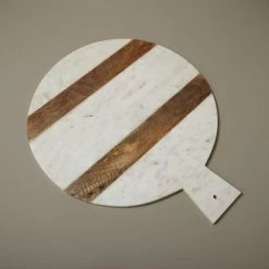 Be Home XL White Marble & Wood Stripe Round Board Boards
