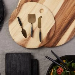 Be Home Black Wood & Antique Bronze Cheese Set Servingware + Utensils