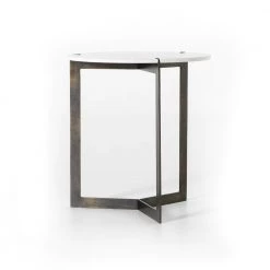 Four Hands Kiva End Table Polished White Marble Tables