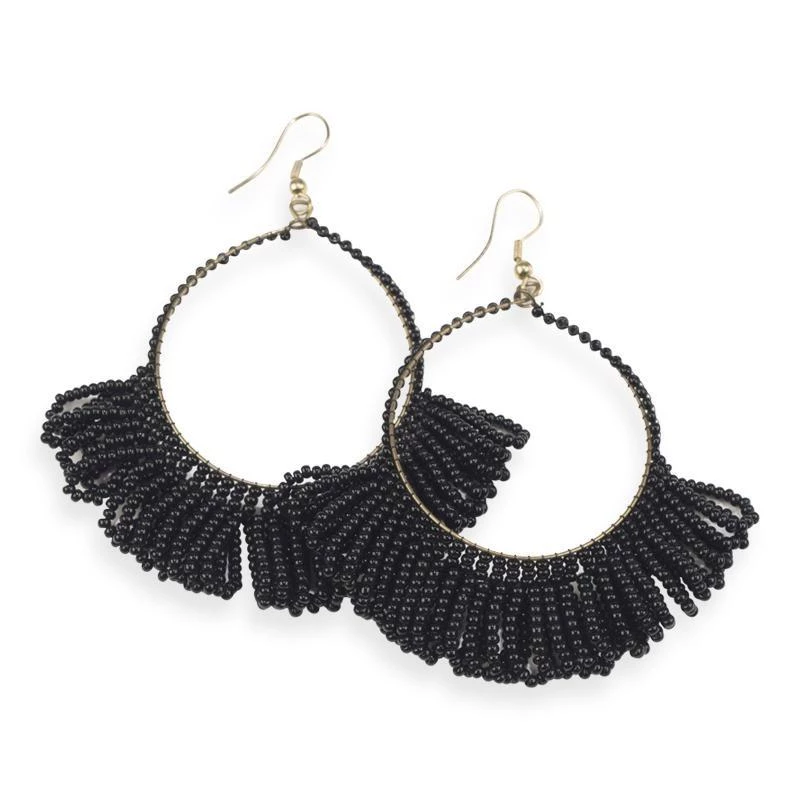 Ink+Alloy Fringe Seed Bead Hoop Earrings