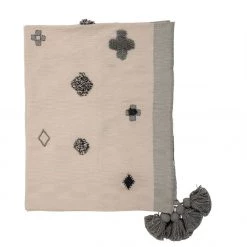 Bloomingville Throws + Bedding + Pillows Cream And Blue Woven Throw