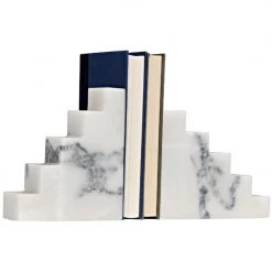 Noir Accessories White Marble Step Bookends