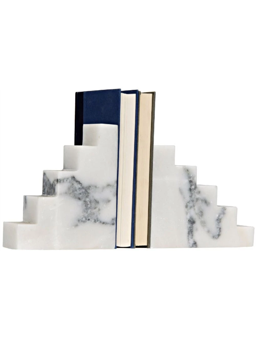 Noir Accessories White Marble Step Bookends