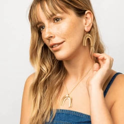 Ink+Alloy Jewelry Matte Brass Rainbow Dangle Earrings