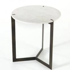 Four Hands Kiva End Table Polished White Marble Tables